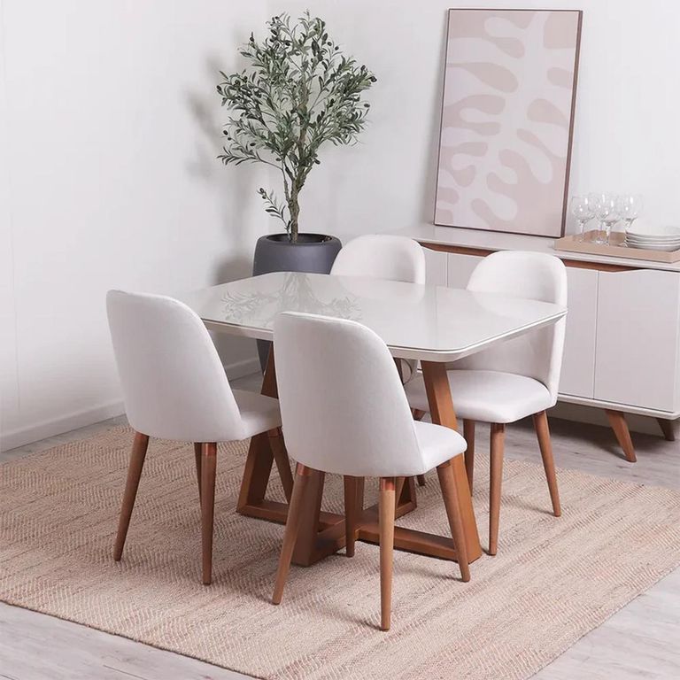 Juego de Comedor 4 Sillas Mesa Rectangular 115x78x89 cm Beige
