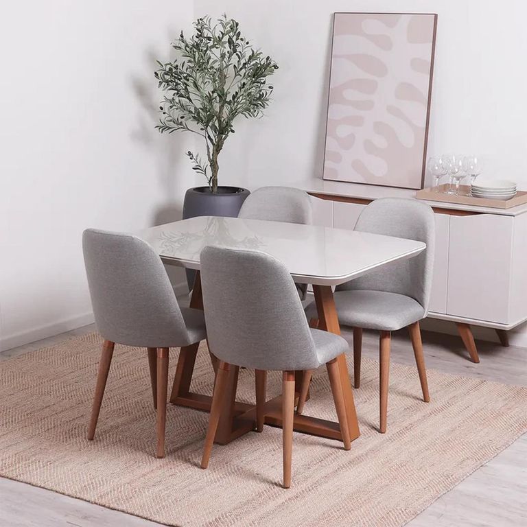 Juego de Comedor 4 Sillas Mesa Rectangular 115x78x89 cm Beige