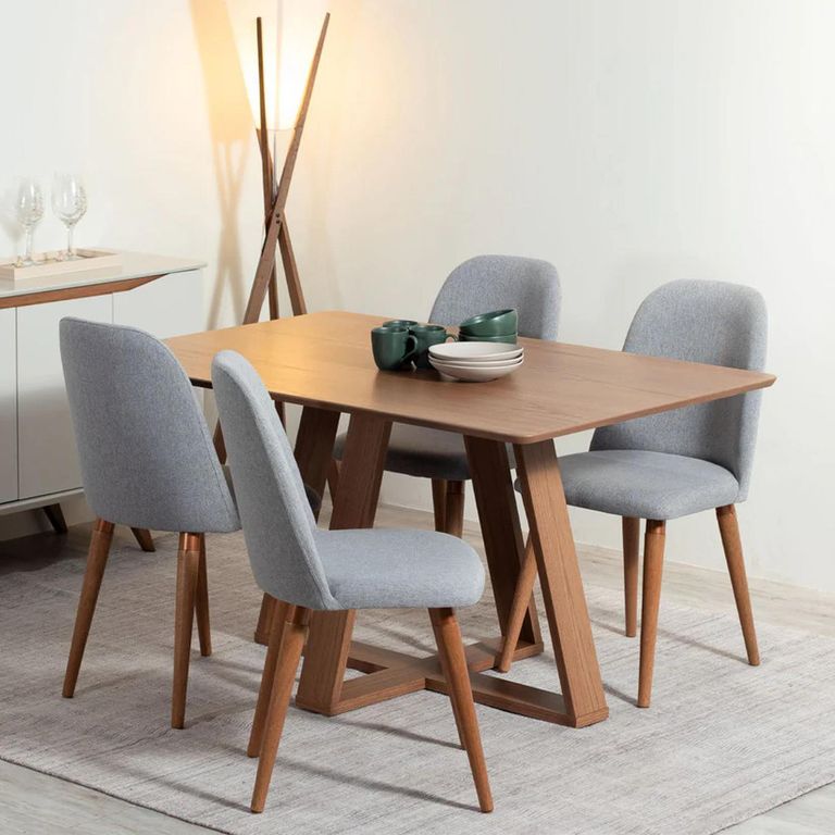 Juego de Comedor 4 Sillas Mesa Rectangular 135x75x90 cm Beige