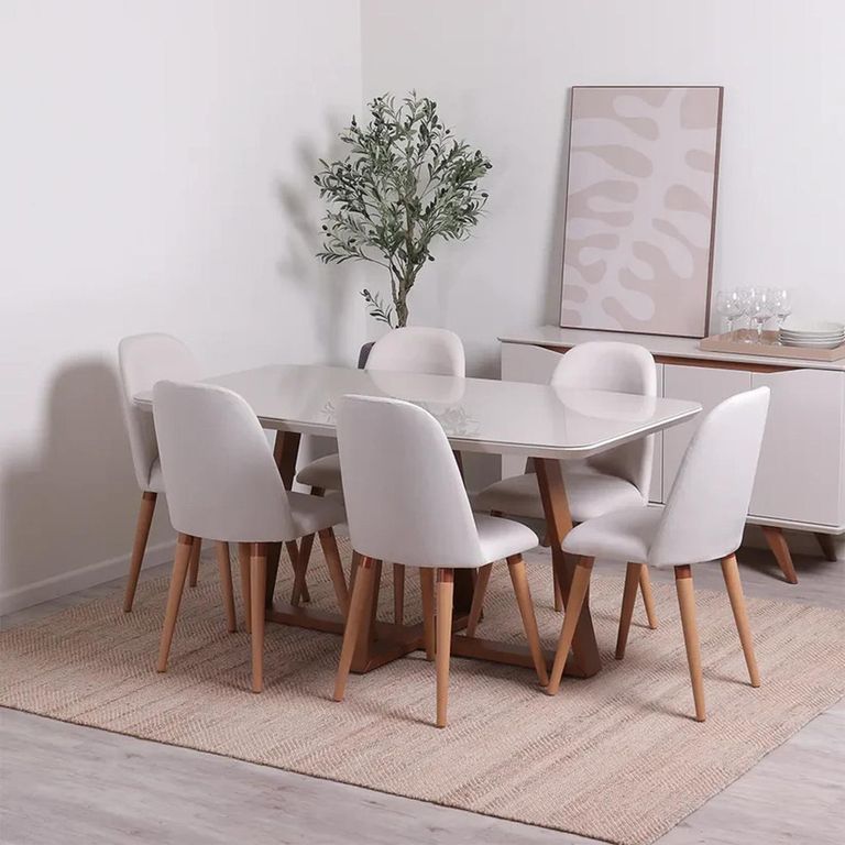 Juego de Comedor 6 Sillas Mesa Rectangular 160x72,2x78 cm Beige