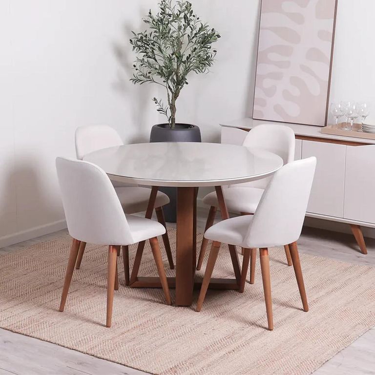 Juego de Comedor 4 Sillas Mesa Redonda 115x78x115 cm Beige