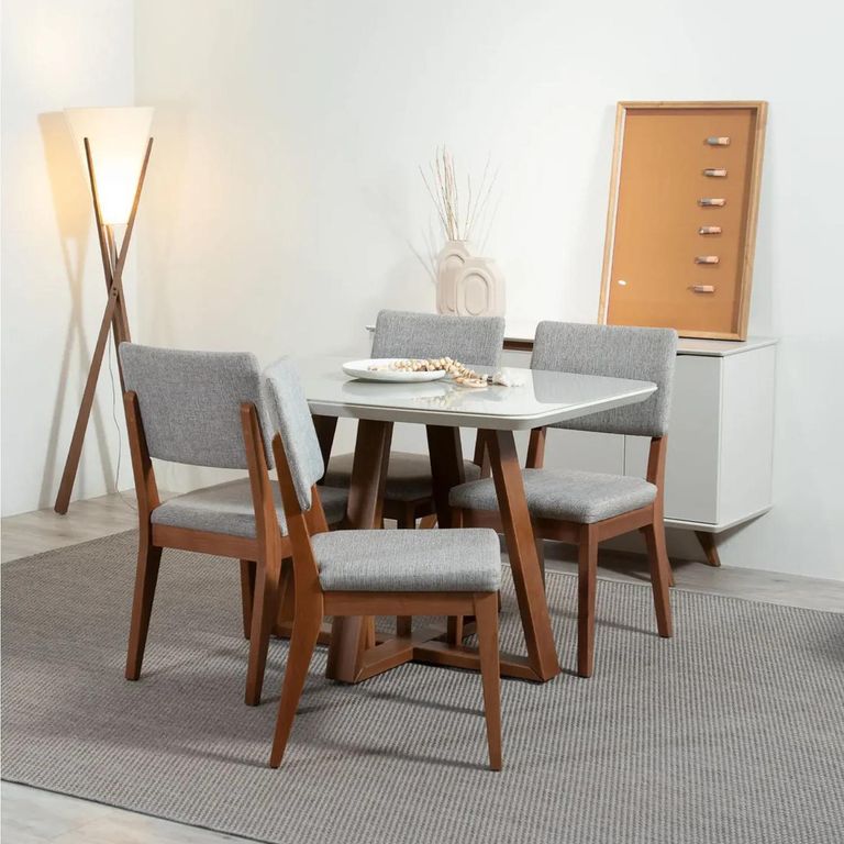 Juego de Comedor 4 Sillas Mesa Rectangular 115,5x72,2x78 cm Beige