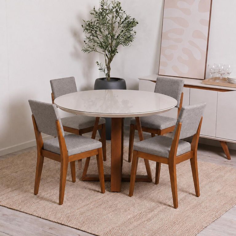 Juego de Comedor 4 Sillas Mesa Redonda 115x72,2x115 cm Beige