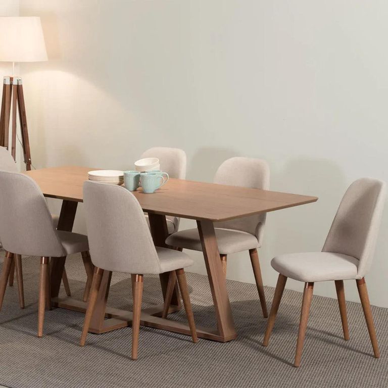 Juego de Comedor 6 Sillas Mesa Rectangular 160x90x75 cm Café