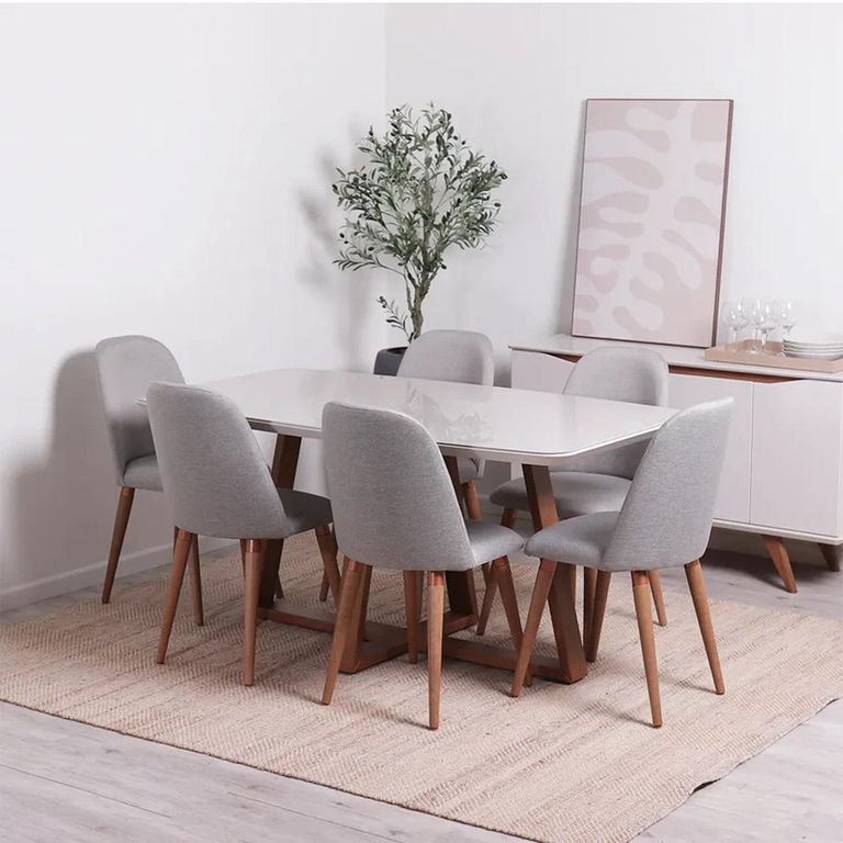 Juego de Comedor 6 Sillas Mesa Rectangular 160x90x78 cm Beige