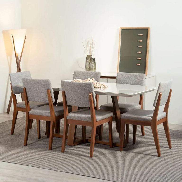 Juego de Comedor 6 Sillas Mesa Rectangular 160x72,2x78 cm Beige