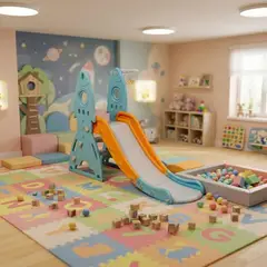 KIDSCOOL - Resbalín Infantil con Aro de basquetbol 69x102x157 cm Celeste