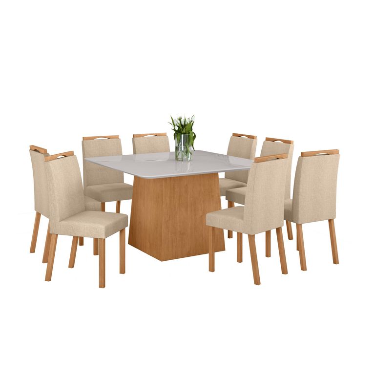 Juego de Comedor Nevada 8 Sillas Mesa Cuadrada 130x130x78 cm Blanco