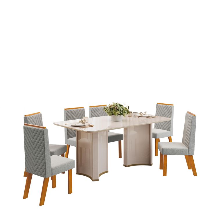 Juego de Comedor Liz 6 Sillas Mesa Rectangular 180x100x80 cm Blanco