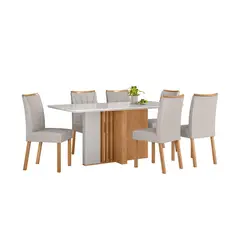 DI PORETTI - Juego de Comedor Astrid 6 Sillas Mesa Rectangular 170x78x90 cm Blanco