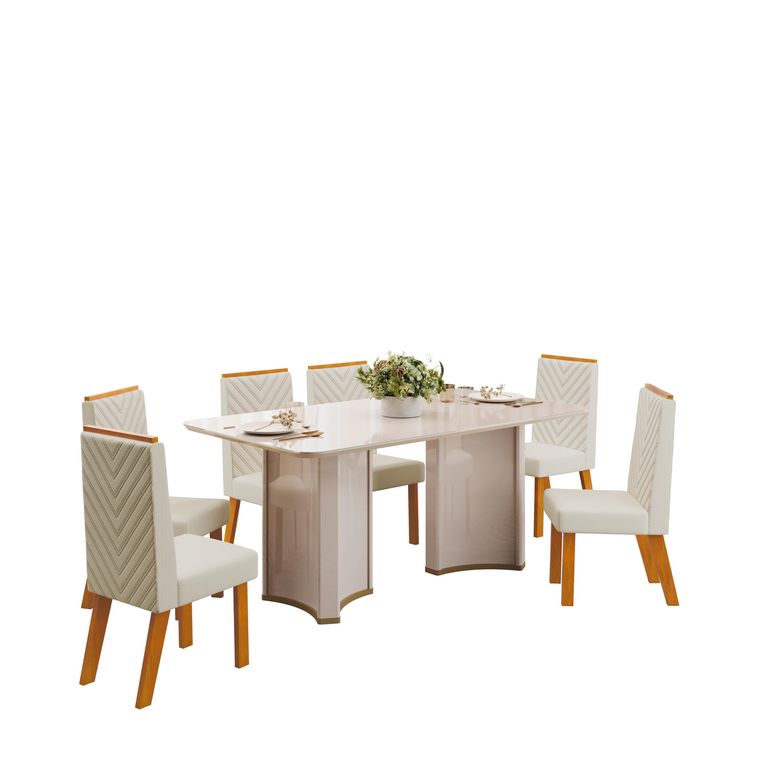Juego de Comedor Liz 6 Sillas Mesa Rectangular 180x100x80 cm Blanco
