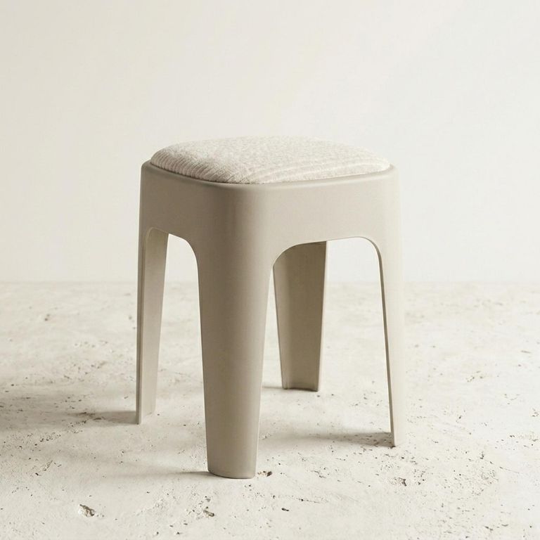 Taburete Apilable Acolchado Beige 49x36.5x36.5 cm
