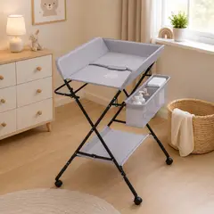 KIDSCOOL - Mudador de Bebé Plegable Ajustable Ruedas Gris