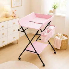 KIDSCOOL - Mudador de Bebé Plegable Ajustable Ruedas Rosado