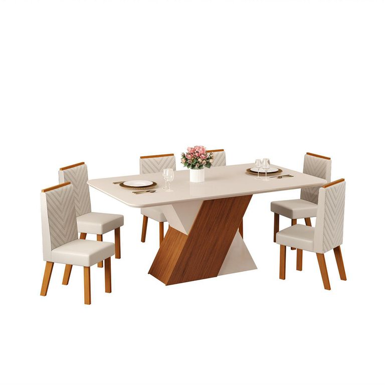 Juego de Comedor Rubi Nara 6 Sillas Rubi 6 Sillas Mesa Rectangular 170x90x79,5 Beige