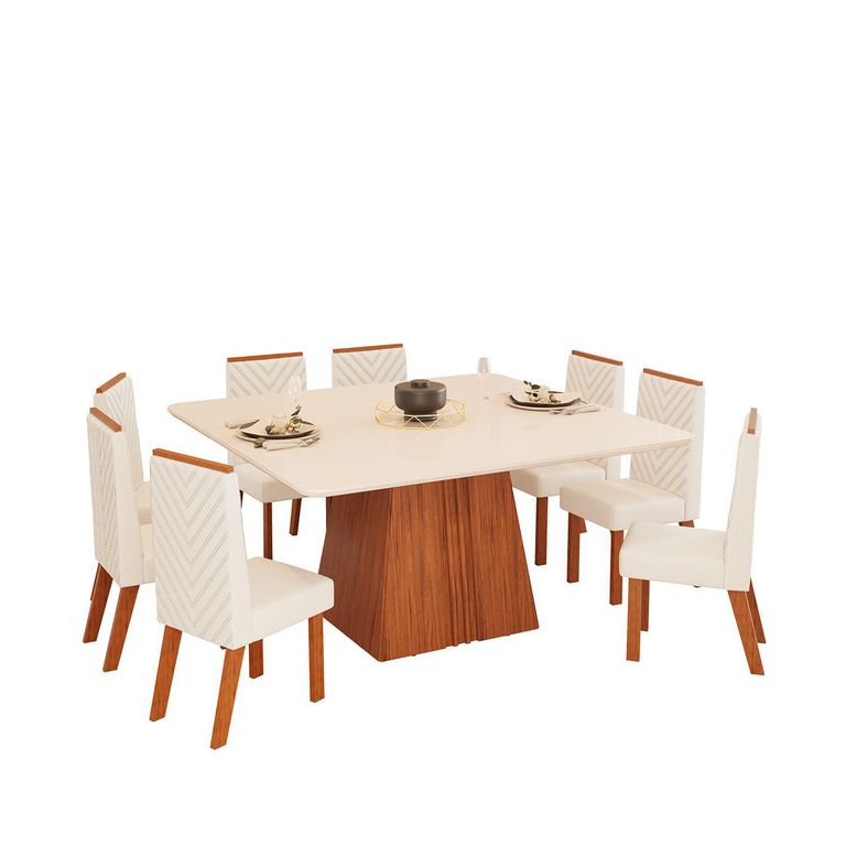 Juego de Comedor Italia Nara 8 Sillas Italia 8 Sillas Mesa Rectangular 136x136x79,5 Beige