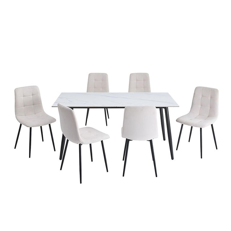 Juego de Comedor Gala Lyon 6 Sillas Gala 6 Sillas Mesa Rectangular 160x80x76 Blanco