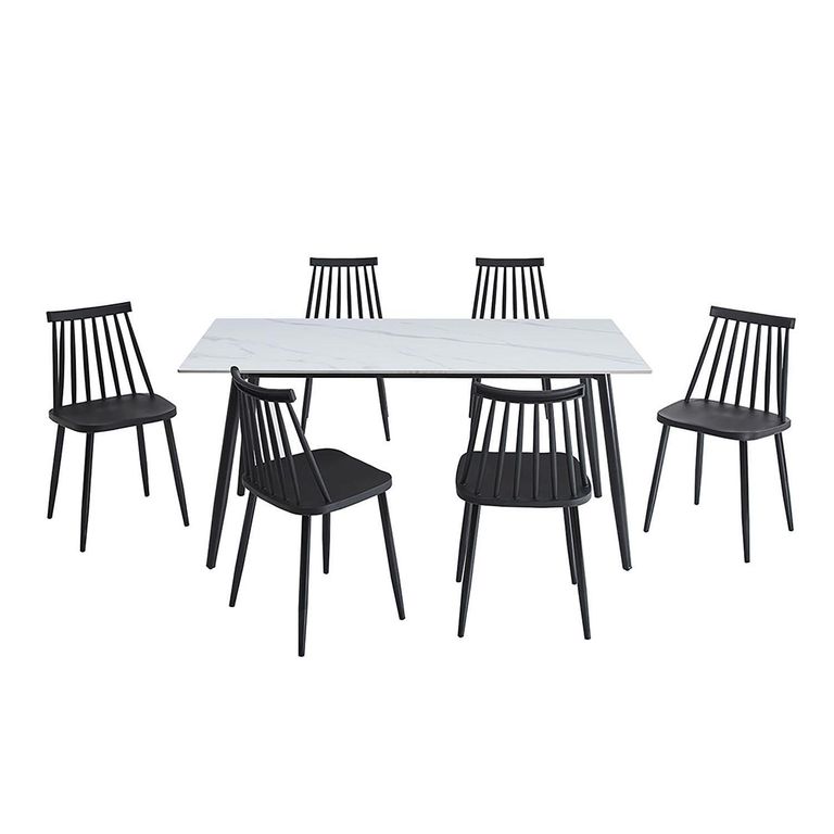 Juego de Comedor Gala Lune 6 Sillas Gala 6 Sillas Mesa Rectangular 160x80x76 Blanco