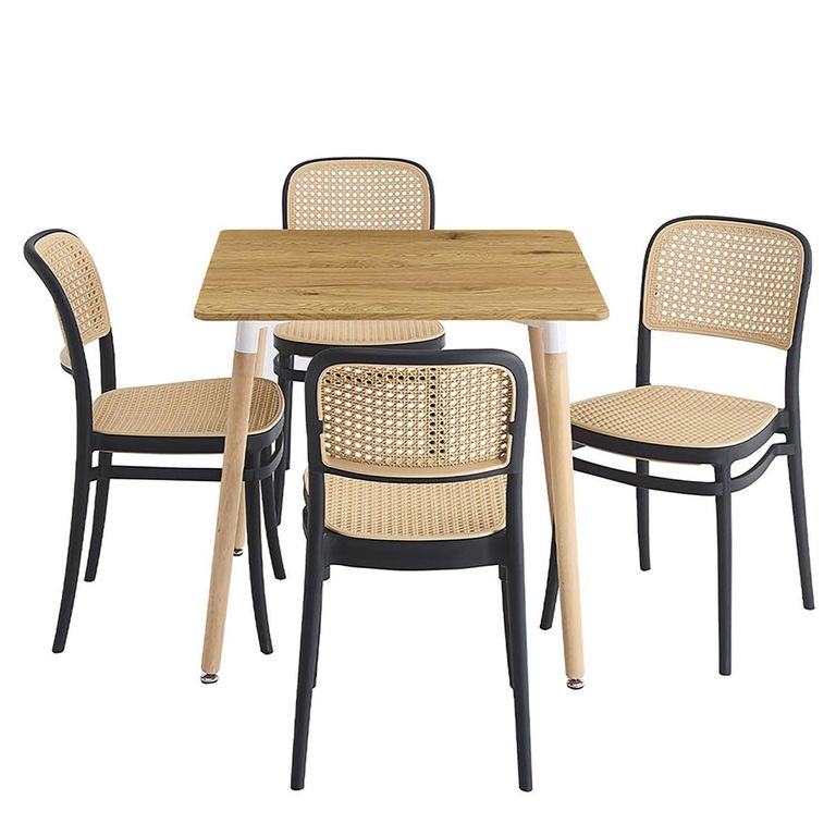 Juego de Comedor Praga Duna 4 Sillas Praga 4 Sillas Mesa Cuadrada 80x80x75 Café