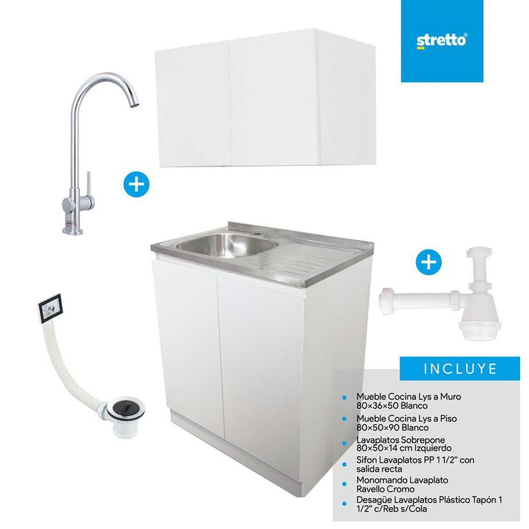 Pack mueble de cocina 1 Cubeta(s) Izquierdo 80x139x50 cm Blanco