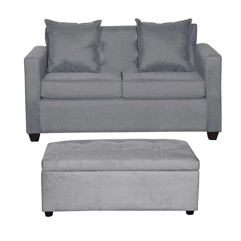 Sofá + Banqueta 2 cuerpos Baúl 130x70x83 cm Gris