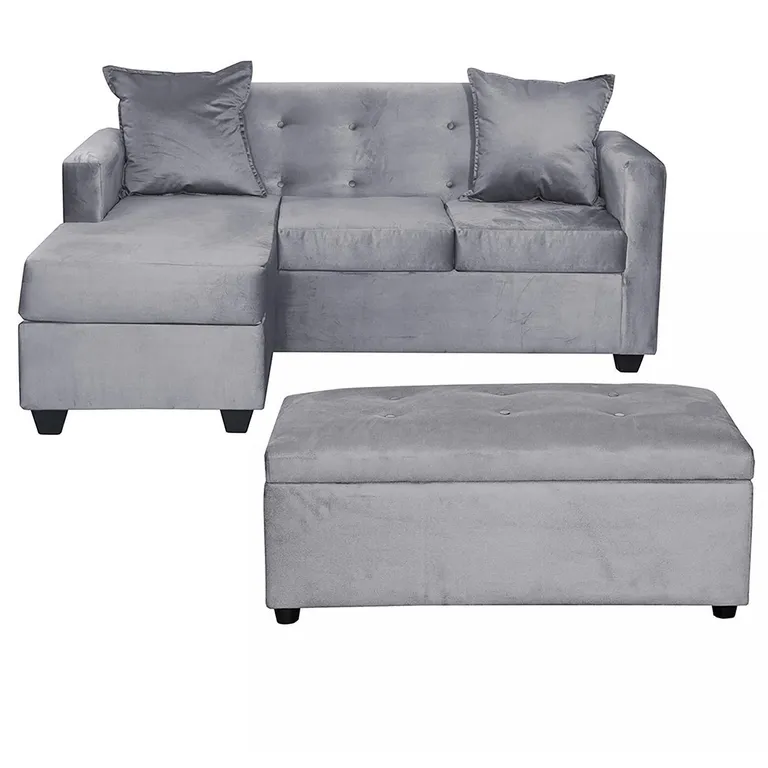 Seccional L+ Banqueta 3 cuerpos Baúl 130x83x130 cm Gris