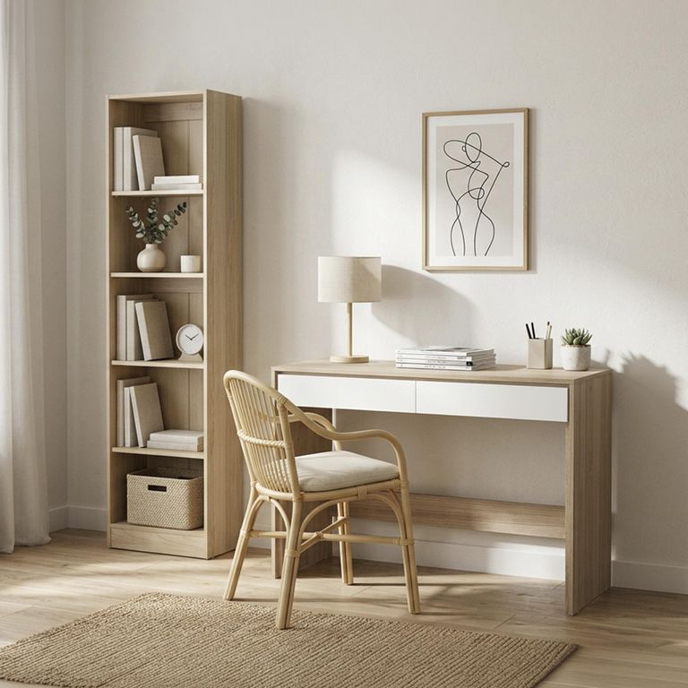 Combo Escritorio + Librero Roma Olmo/Blanco