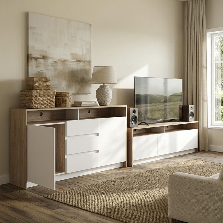 Combo Buffet + Rack Combo Olmo Blanco 150x40x80 cm