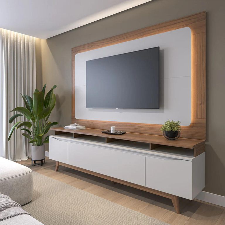 Rack/Panel TV 75 " Flynt Sytilo-Oslo Off White/Canela 180x199x40 cm