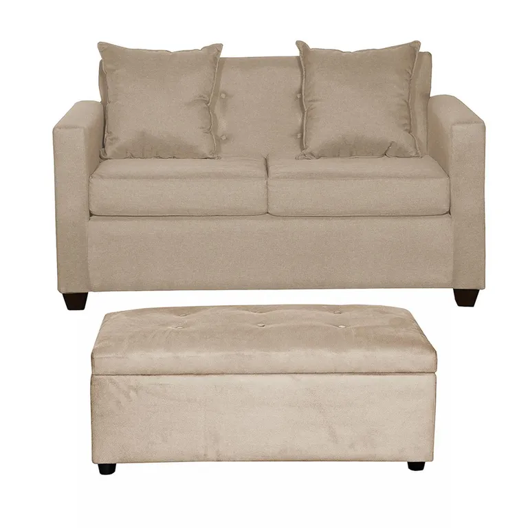 Sofá + Banqueta 2 cuerpos 130x83x70 cm Beige