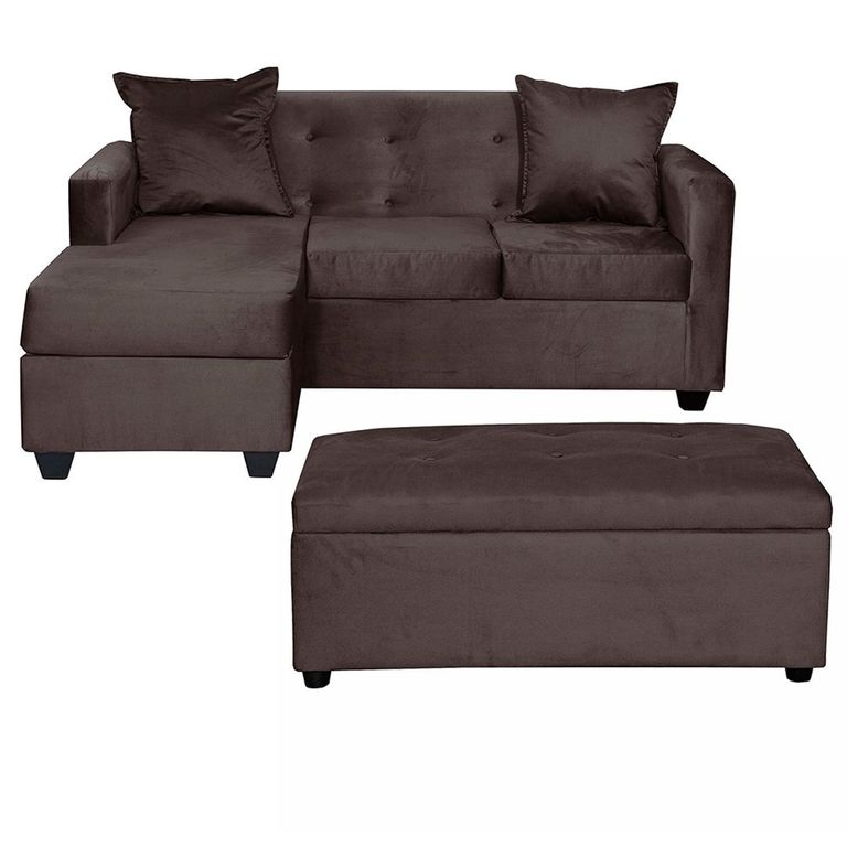 Seccional L+ Banqueta 3 cuerpos 130x83x130 cm Chocolate