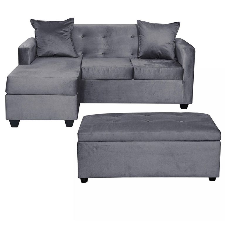 Seccional L+ Banqueta 3 cuerpos 130x83x130 cm Gris Oscuro