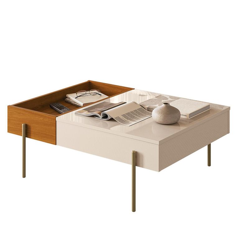 Mesa de Centro Leme Blanco Crema/Café Claro 64x84x30.5 cm