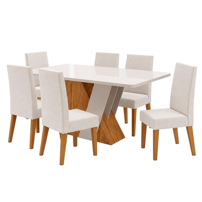 Juego de Comedor Josefa 6 Sillas Mesa Rectangular 78.5x160x80 cm Blanco