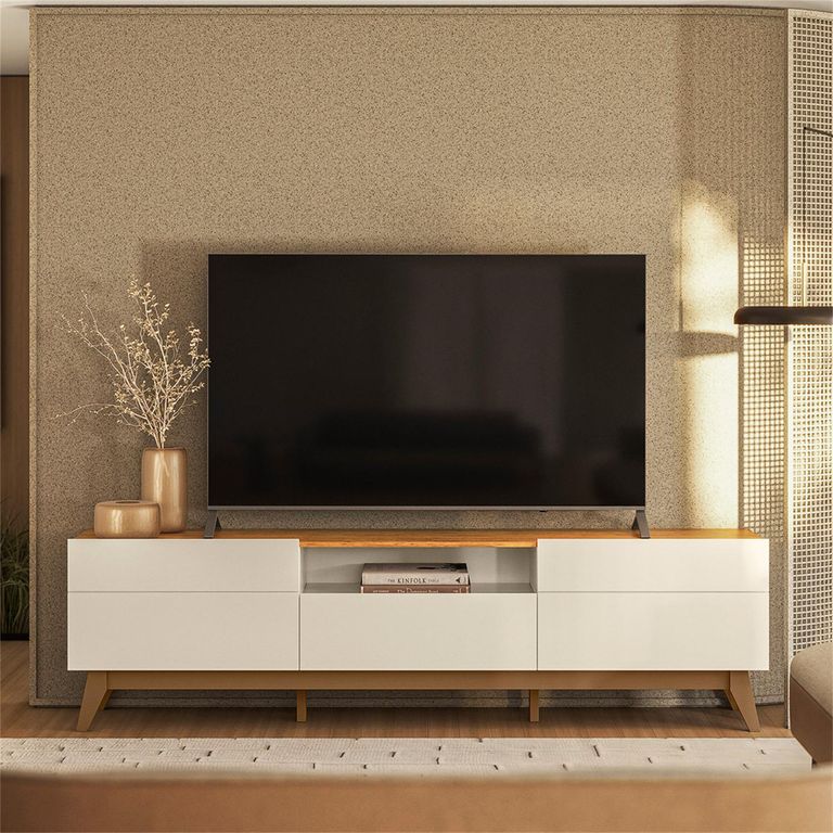 Rack TV 75 " Diadema Blanco/Canela 200x56x38 cm