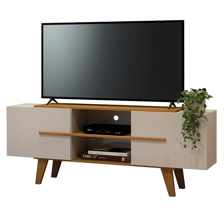 Rack TV 65 " Vila Blanco Crema/Café Claro 154x59x33 cm