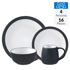 JUST HOME COLLECTION - Juego de Loza 16 Piezas Cerámica Oslo Negro/Blanco