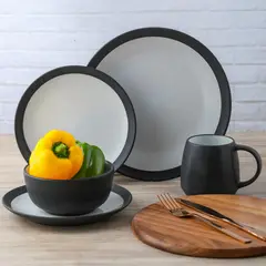 JUST HOME COLLECTION - Juego de Loza 16 Piezas Cerámica Oslo Negro