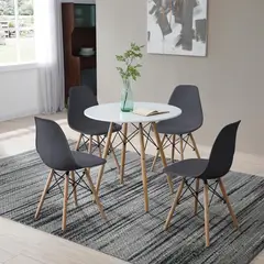 undefined - Juego de Comedor Roun 4 Sillas Mesa Redonda 80x80x75 cm Blanco
