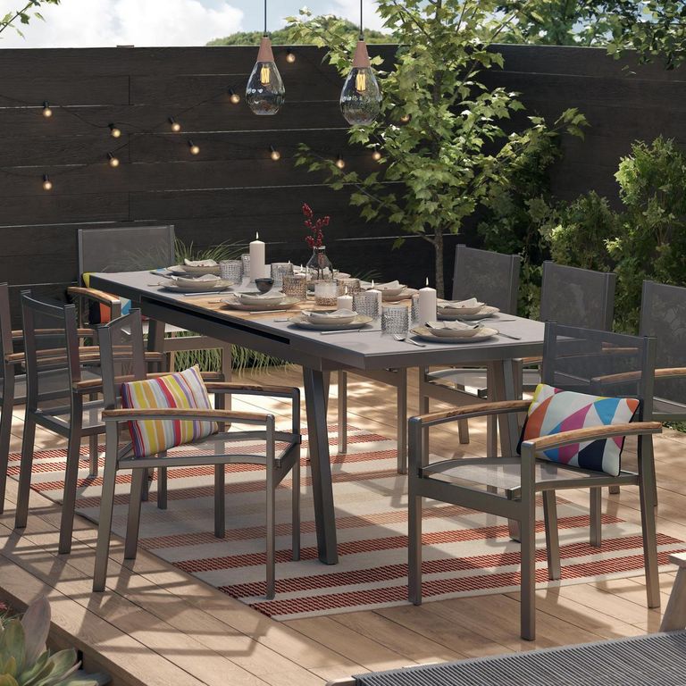 Juego de Comedor de Terraza Creta 8 Personas Negro; Café
