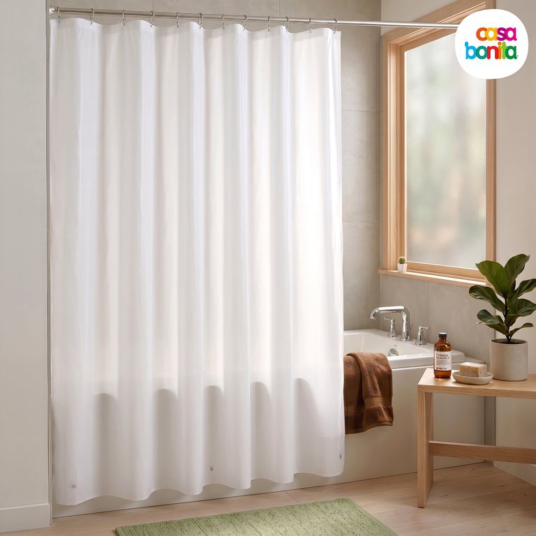 Forro Cortina Baño Blanco 190x195cm con Iman