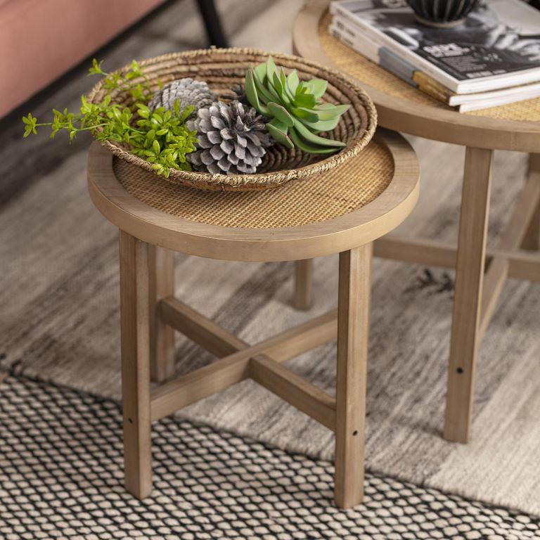 Mesita madera ratán tejido 40 cm