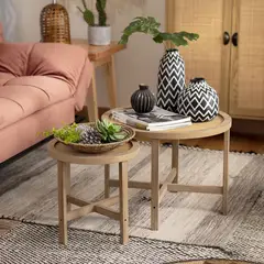 JUST HOME COLLECTION - Mesita de madera 60x45 cm ratán tejido