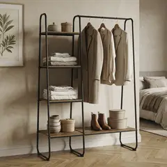 JUST HOME COLLECTION - Organizador de Ropa 4 Niveles Madera Negro/Café