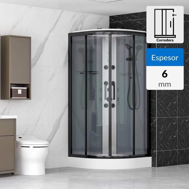 Cabina Curva 6mm 90x90x217cm Black Mate