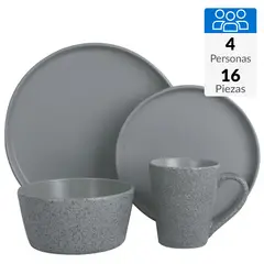 JUST HOME COLLECTION - Juego de Loza 16 Piezas Cerámica Mármol Gris
