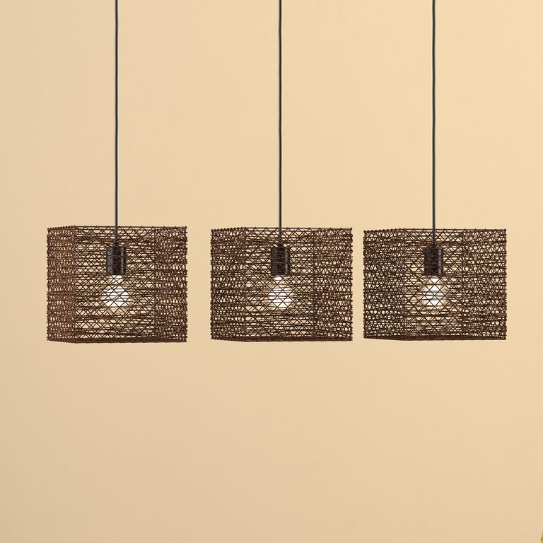 Lámpara Colgante Cubos 3 Luces Metal Café
