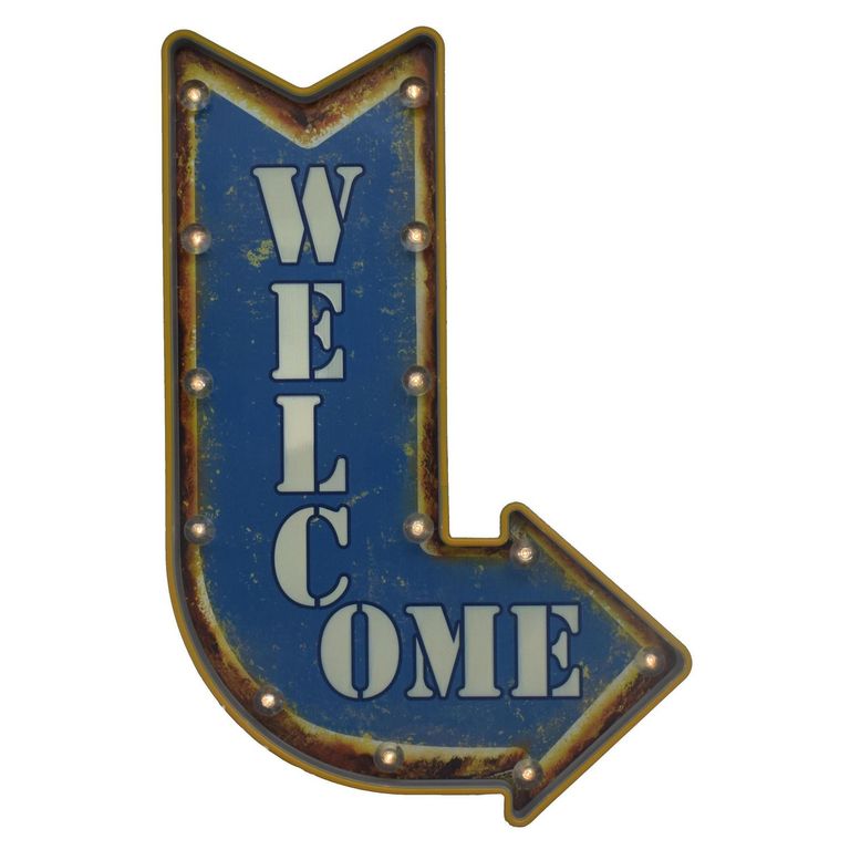 JUST HOME COLLECTION - Letrero Led Flecha Welcome Azul 61x5.5 cm ...