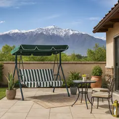 JUST HOME COLLECTION - Sillón columpio de terraza 3 personas rayas verde