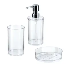 JUST HOME COLLECTION - Pack 3 dispensador+vaso+jabonera transparente